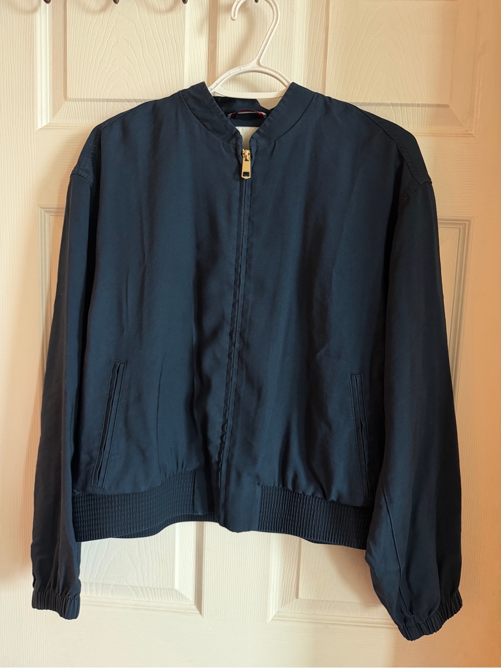 Tommy Hilfiger Navy Blue Lightweight Bomber Jacket - Gold Zipper - Size Large